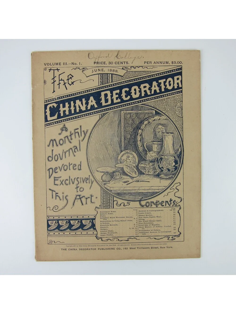 The China Decorator Monthly Journal Pottery Arts Vol 3 No 1 June 1888 Antique